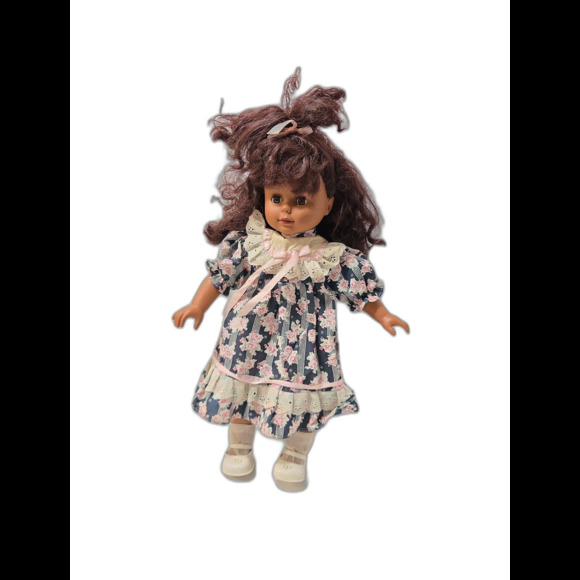Other - Vintage Doll 16” Brown Curly Hair Floral Outfit Collectible